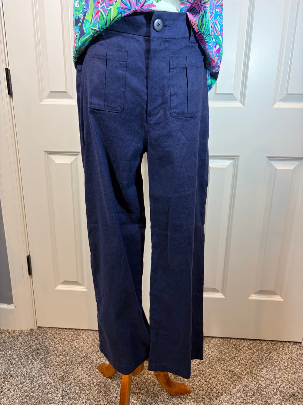 High-Rise Navy Wide-Leg Trousers